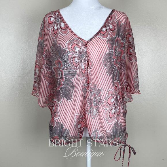 Rare Pink Silk Floral Top ALT ASO Lorelai Gilmore Girls Patterned V-Neck Y2K VTG - Picture 5 of 15